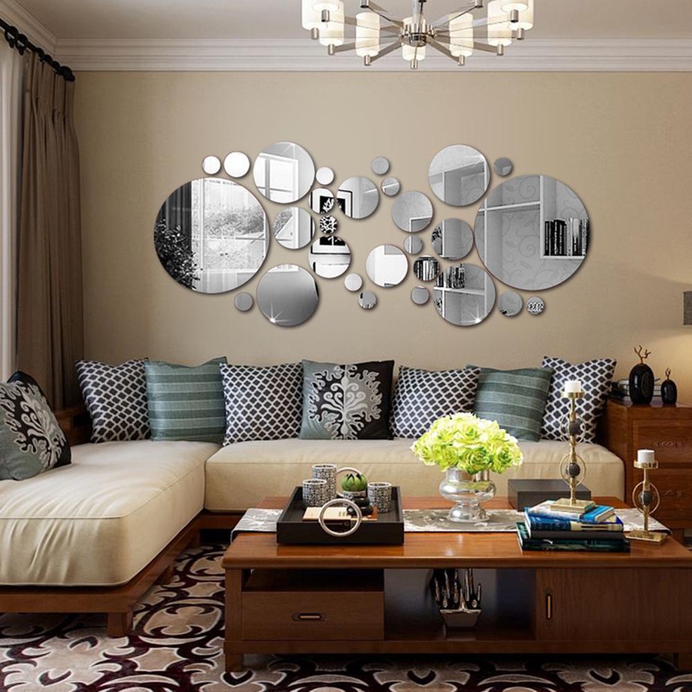 26/24pcs Geometric Circle Mirror Wall Sticker DIY Home Background Bedroom Decor 3D Accessories Stereo Removable Round Mirror