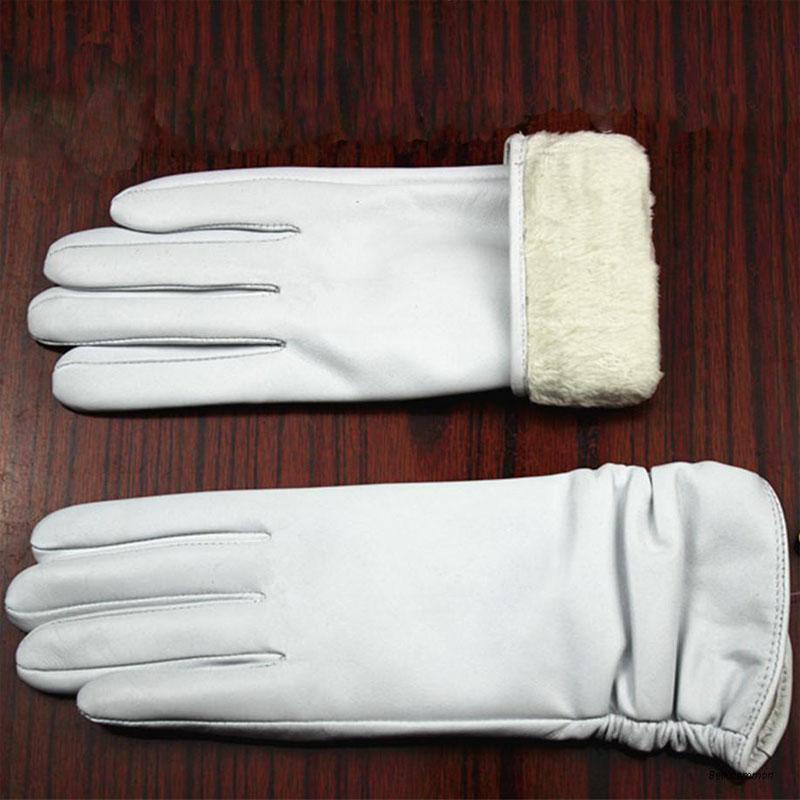 Sheepskin Leather Gloves Women's Fashion Elastic Style Velvet Lining to Keep Warm in Autumn and Winter Retro Color Points