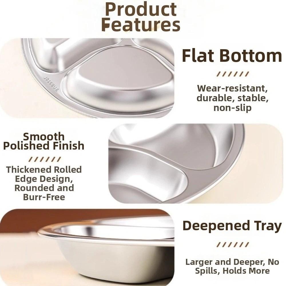 Round Stainless Steel Divided Plate Thicken Large Capacity Vegetable Preparation Plate with Compartment Dessert Fruit Plates