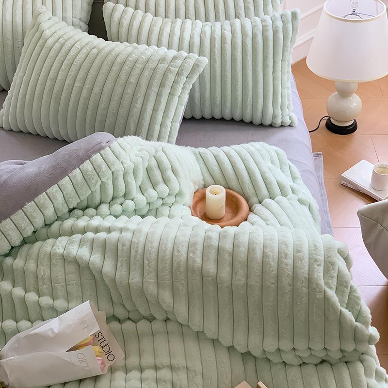 4ks Vertikální králičí fleece Zimní Baby Fleece prostěradlo Povlak na polštář Zahuštěné teplé povlečení