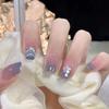 24 Pcs Y2K Gradient Blue Pink Dye Press On Nails Full Cover Artificial False Nails For Women Salon Use