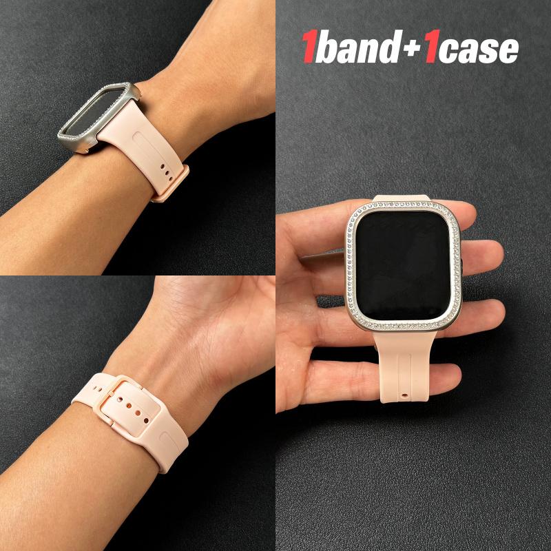 2pcs Set For Redmi Watch 5/6 Sport Band Crystal Hollow Protective Case Classic Business Breathable Solid Color Strap