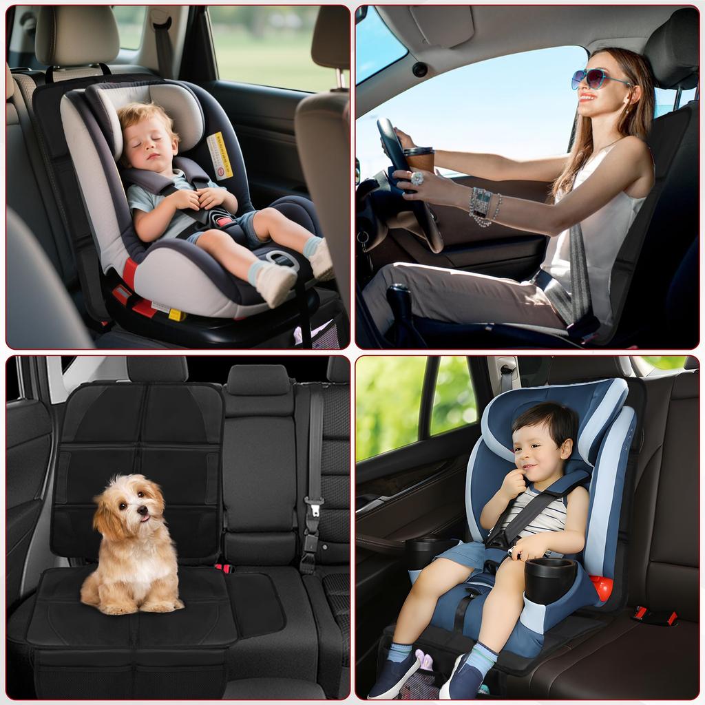 JEYODA Car Seat with Storage Pocket with Red [Thickened] Protector, Anti-Slip, Waterproof, Wear-Resistant, Stain-Resistant, (Black Thread)