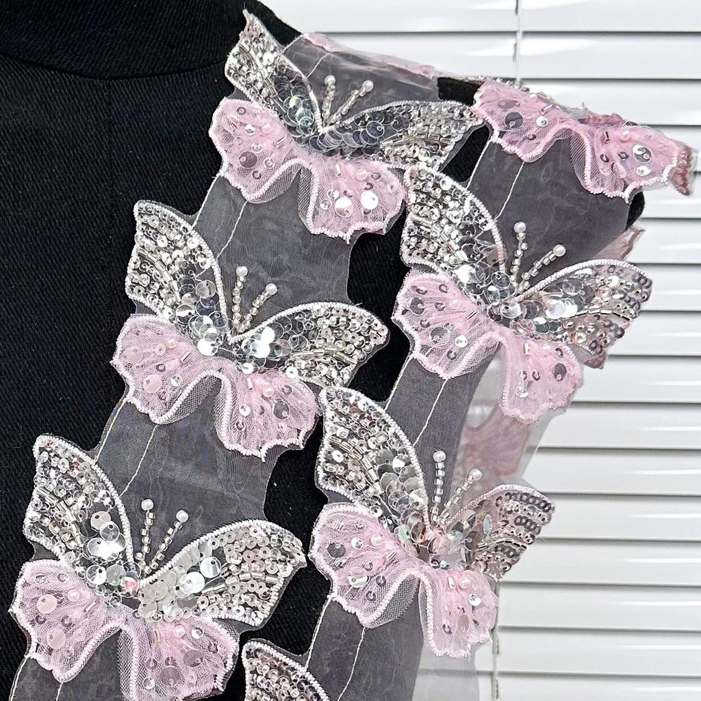 Eye-Catching Butterfly Fabric Applique Sequined Sewing On Patches for Wedding/ Evening Dress Clothing Patches