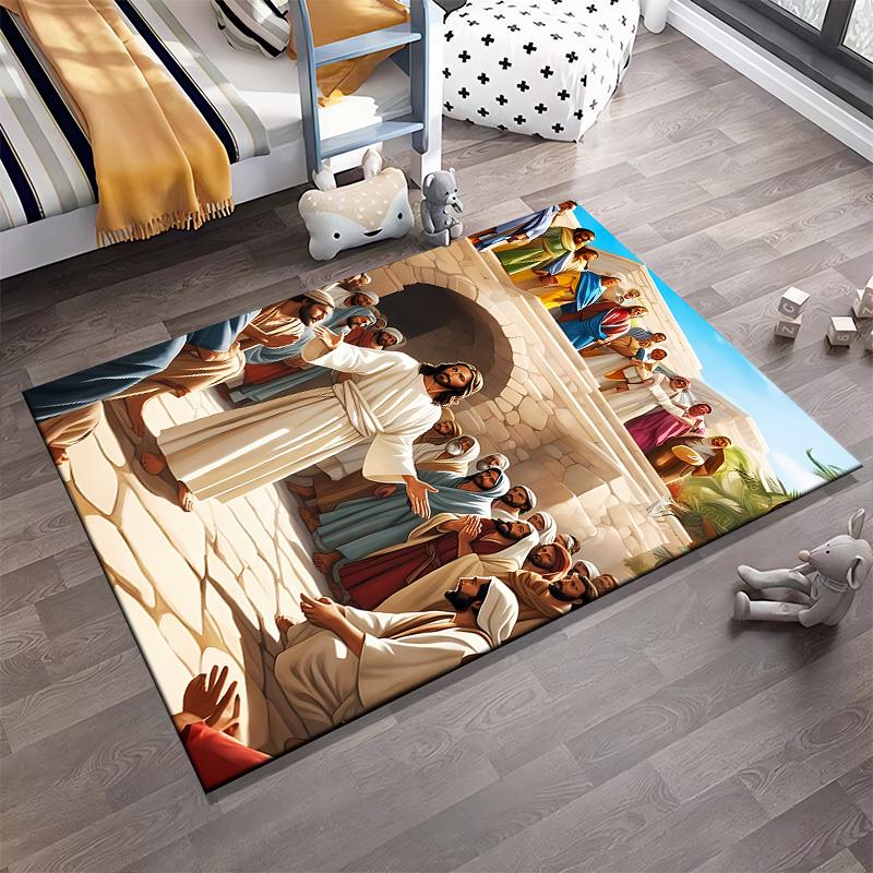 Historic Biblical Scene Rug: Non-slip rug suitable for living room and bedroom sofas.