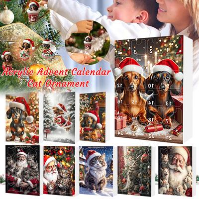 2D Dackel Adventskalender Katze Anhänger Ornament 24 Tage Weihnachts-Countdown-Kalender Weihnachtsbaum Hängeanhänger Weihnachtsgeschenk