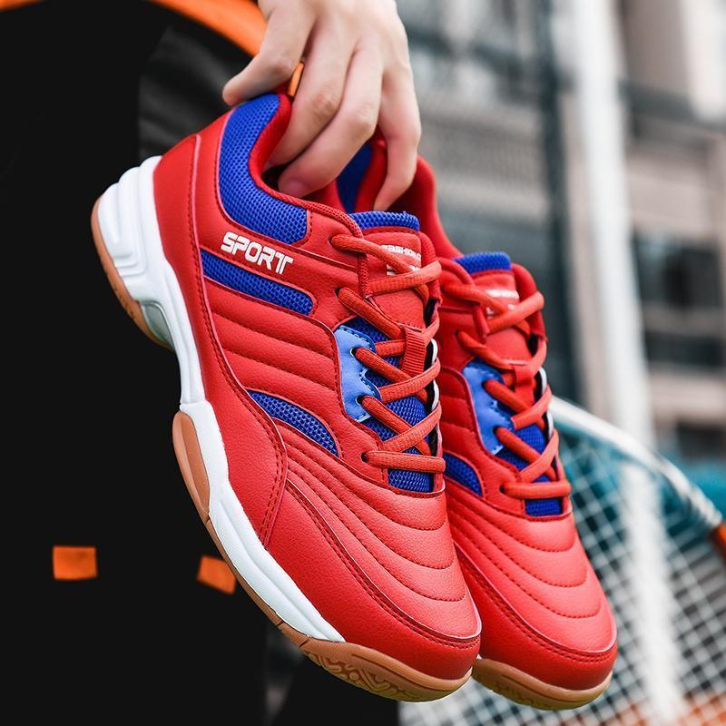 

Big red lucky color boys indoor table tennis game shoes leather surface waterproof beef tendon sole non-slip badminton tennis shoes 38