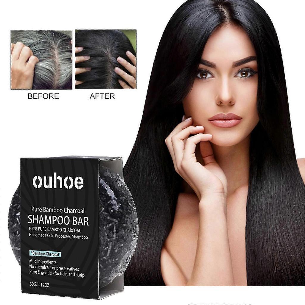 OUHOE Bamboo Charcoal Shampoo Soap Deep cleanses the scalp, strengthens and strengthens hair, nourishes and repairs, and improves dry shampoo soap