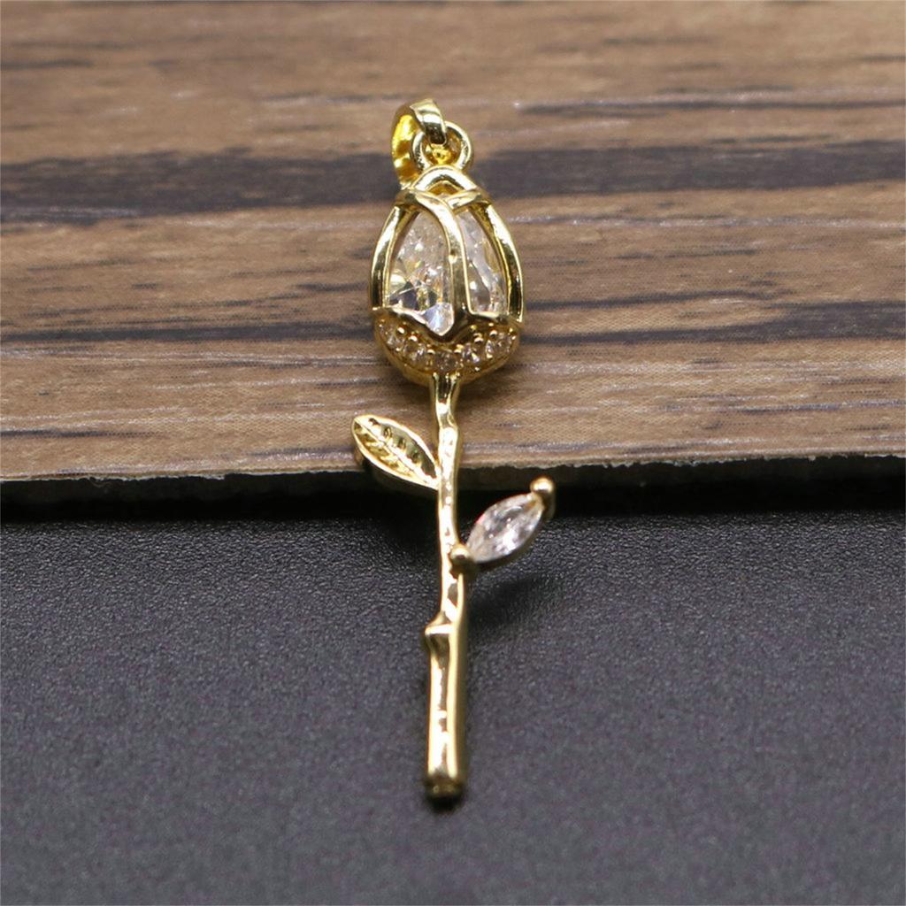 Elegant Tulips Pendant Necklace Gold Crystals Floral Jewelry Statement Pieces for Women Romance Wedding Accessory