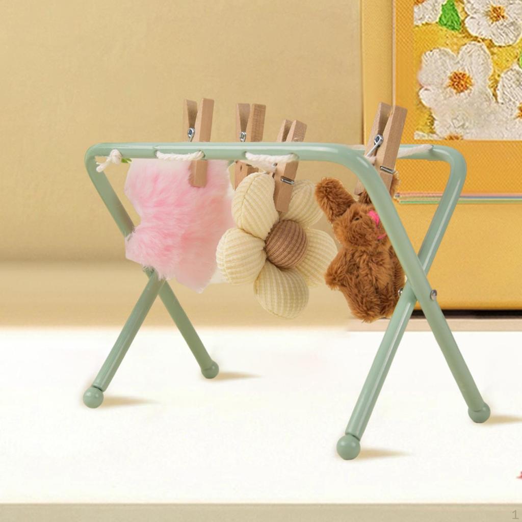 Dollhouse Clothes Drying Rack with 4 Clips Gift Cute Playset Mini Clothing Model for