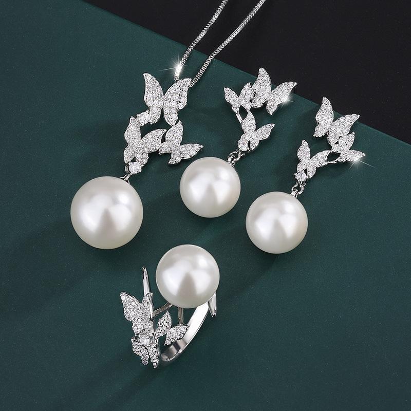 Jewelry Copper Bottom Gold-Plated Inlaid White Beads Butterfly Handmade Diamond Set 14Mm12Mm