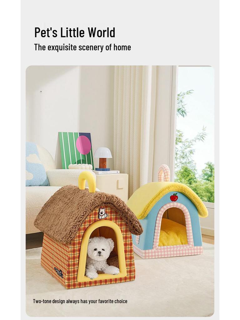 Cozy Winter Enclosed Pet Nest for Small Dogs & Cats - Removable & Washable, Four Seasons Use