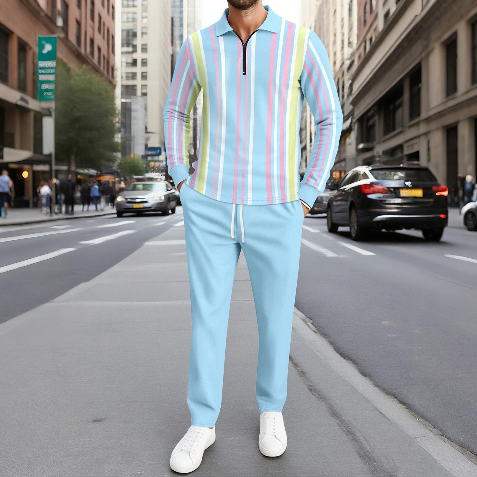 

Мужской костюм с лацканами, принтом, колор-блоком, на половину молнии, повседневный, спортивный, с длинными рукавами, с брюками L