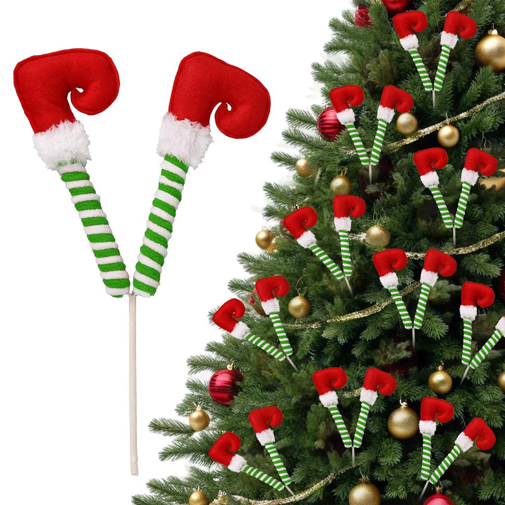 Christmas Feet Picks Small Legs Tree Topper 3X Striped Plush Stuffed Leg Picks For Christmas Tree Party Home Decorations