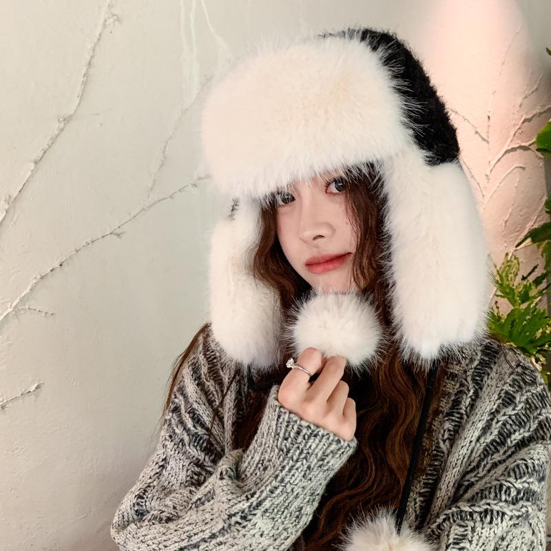 Winter Imitation Mink Fluff Hat Female Cute Hairball Lei Feng Hat Winter Cold and Warm Thickened Ear Protector New