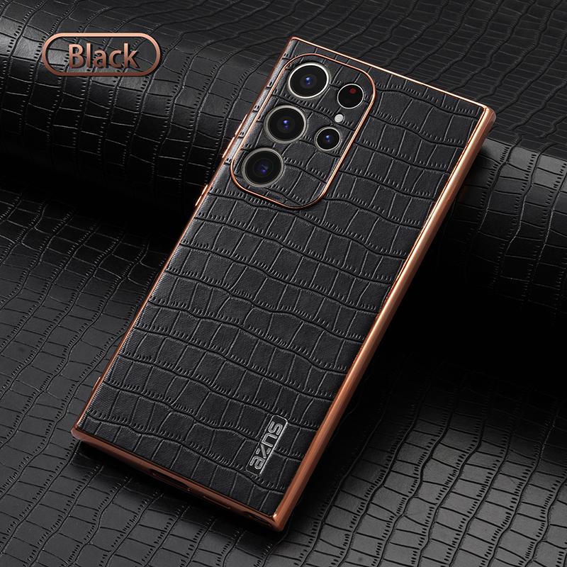 For Samsung Galaxy S24 S23 FE S25 S22 Ultra Plus S21FE A55 A35 A25 5G Leather Texture Plating Protective PU Phone Case