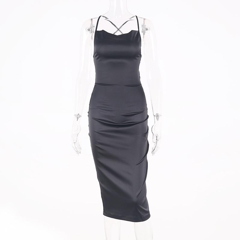 Summer Women's Sleeveless Satin Long Dress Elegant Bandage Backless Hollow Out Party Dress Sexy Vestidos For Special