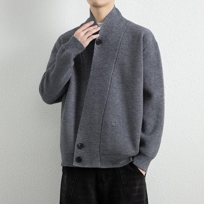 Spring Autumn Fashion V-Neck Sweater Cardigans Men Youthful Vitality Loose Knit Sweatercoat Mens Solid Color Knitted Cardigans