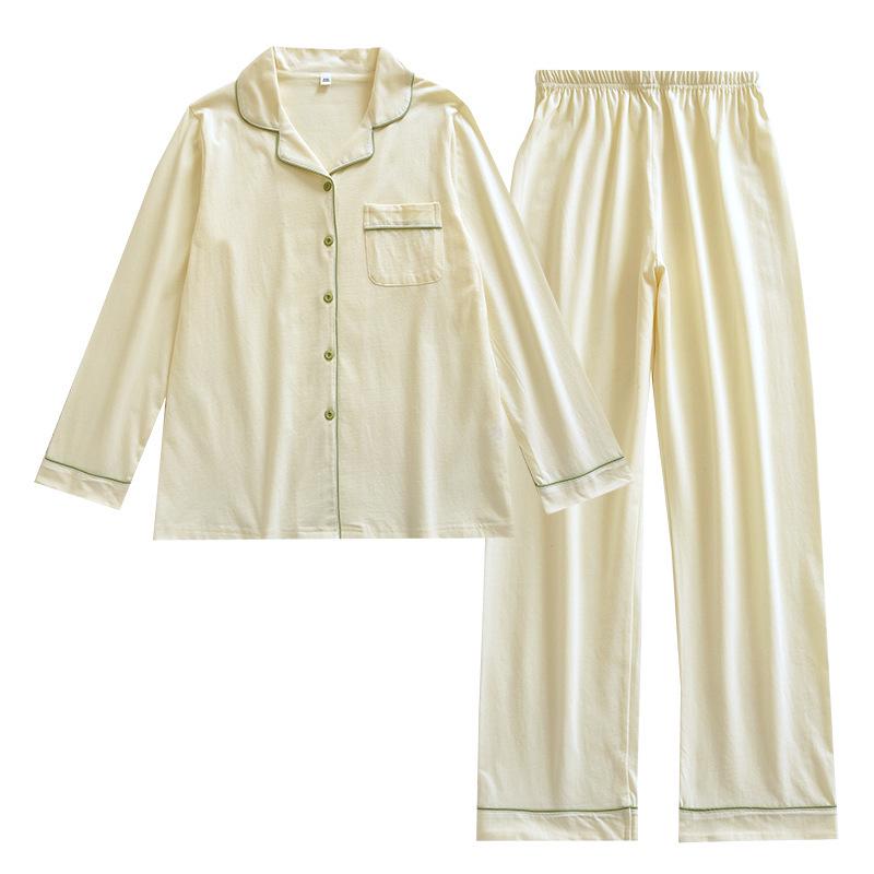 Women's Plus Size Knit Cotton Cardigan Pajama Set - Long Sleeve, Soft Homewear for Spring and Autumn