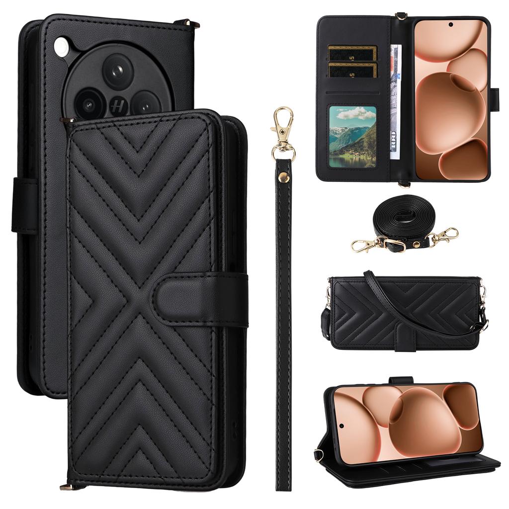 For Oppo Find X8s+ 5G Case with Shoulder/Wrist Strap Leather Phone Cover Stand Wallet
