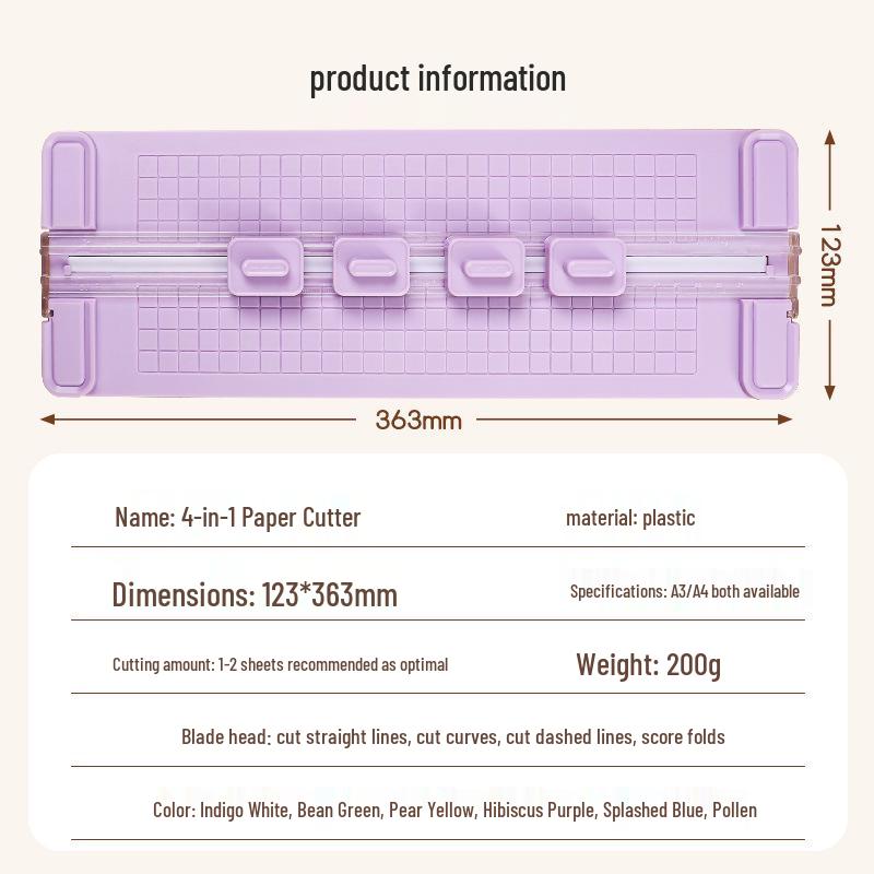4-in-1 A4 Paper Trimmer: Portable, Multi-functional Cutter for Students & Offices
