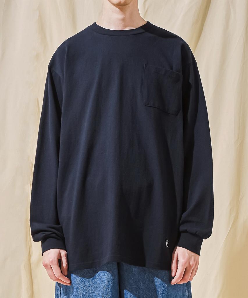 Bajal Vz Logo Big Oversized Pocket Long Sleeve T-Shirt Navy