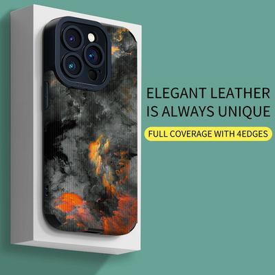 Vertical Grain Leather Shell Soft Silicone Phone Case Back Cover with Camera Lens Full Protection for iPhone