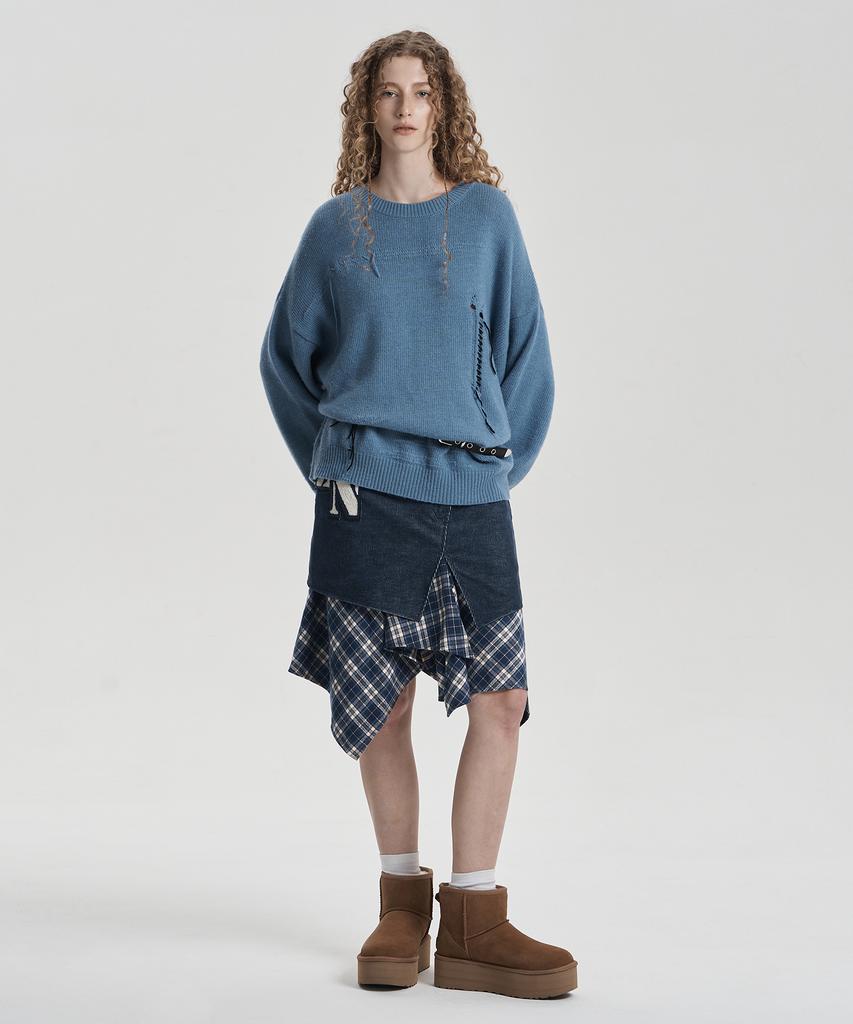 Jenyujeu Layers Corduroy Check Skirt - Navy