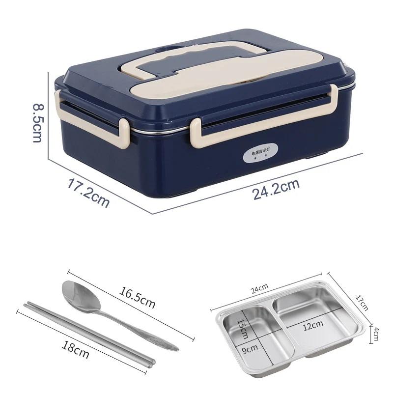Portable 2 In 1 Electric Heated Lunch Box Stainless Steel Office Food Heating Warmer Container Heater Dual Use Home Car