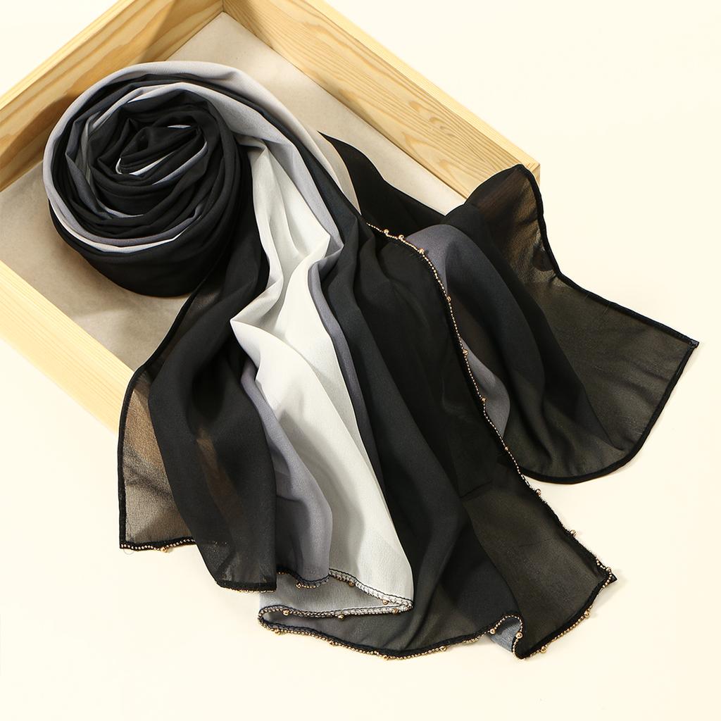 New Metal Bead Chain Gradient Chiffon Hijab Scarf For Woman Muslim Hijabs Fashion Shawl Wraps Islamic Turban Female Headscarf