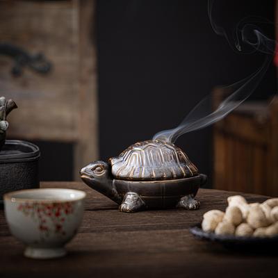 BRTurtle Ceramic Incense Burner Desktop Ornaments Family Tea Room Incense Burner Buddhist Incense Burner Tortoise Home DecorationEY