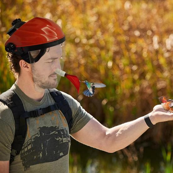 Hummingbird Feeder Helmet Hands-Free Outdoor Birds Feeder Hat with 1/2/3 Ports Wearable Wildbird Feeder Face Cushion for Garden Patio