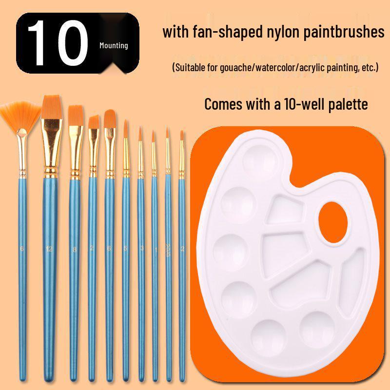 10-Piece Nylon Gouache & Acrylic Paintbrush Set for Students
