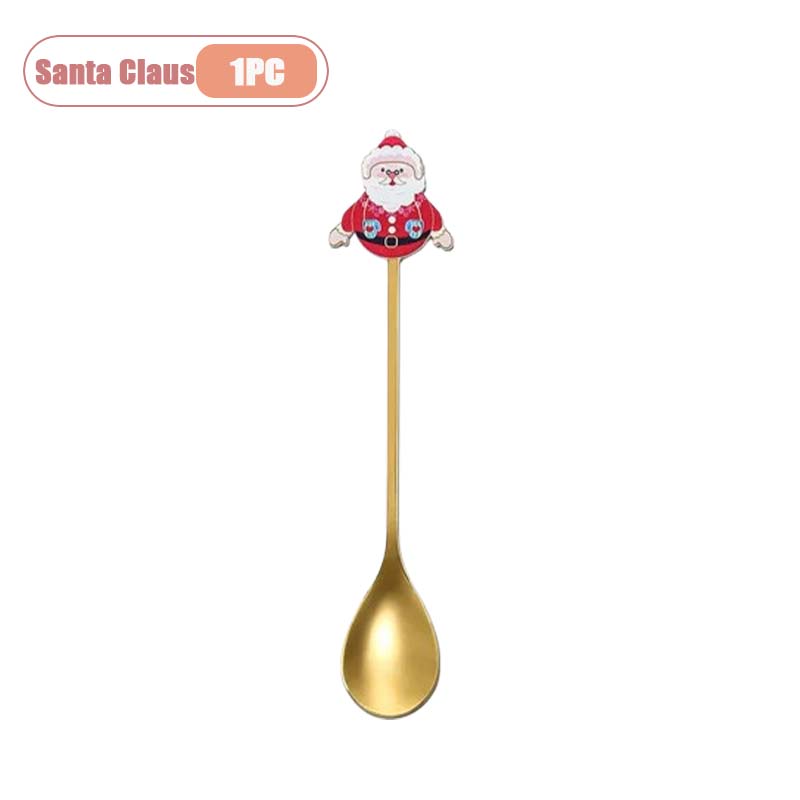1-10pz Natale Acciaio Inossidabile Posate Cucchiaino Mescolabarbe Babbo Natale Cucchiaino da Dessert Utensili da Cucina Regalo Festivo Stoviglie