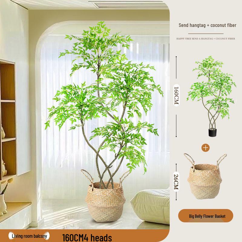 High-End Nandina Domestica Floor-Standing Faux Green Plant for Indoor Decoration