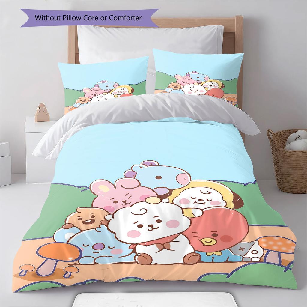 BT21 Pattern Bedding Home Decoration Birthday Gift ( 1 Duvet Cover + 2 Pillowcase, Without Core),fan Merchandise.