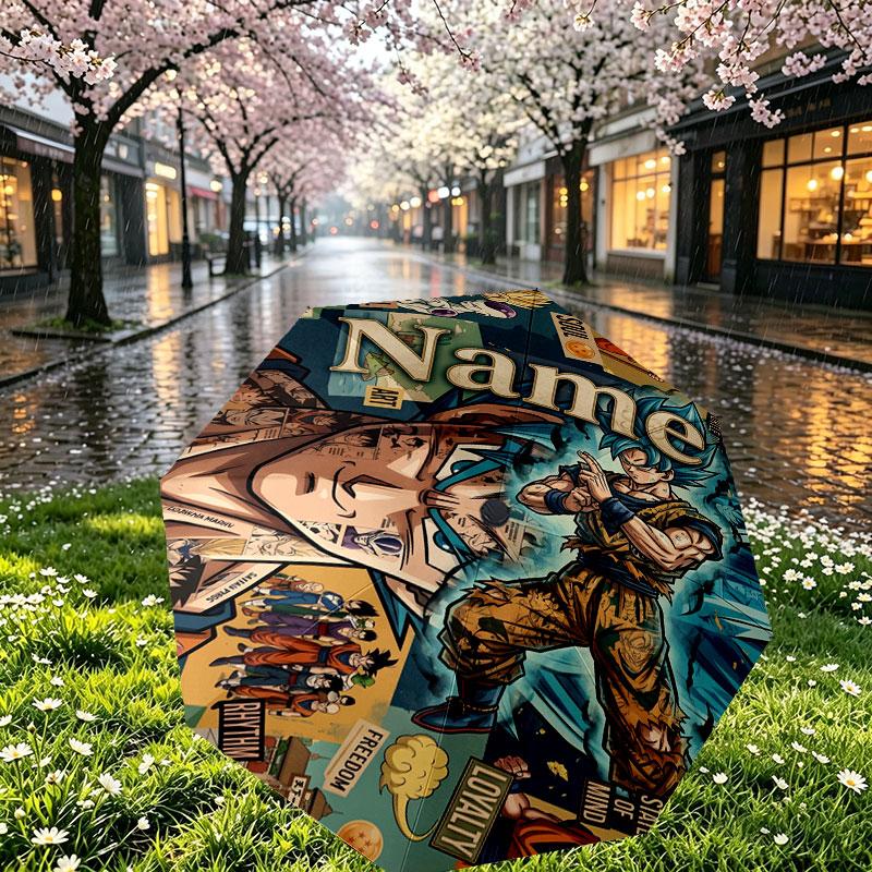 Custom Name Personalized Dragon Ball Z Print Umbrella, Auto Open Close, 8‑Rib Sturdy Frame, Commute Camping Hiking Use, Birthday Gift