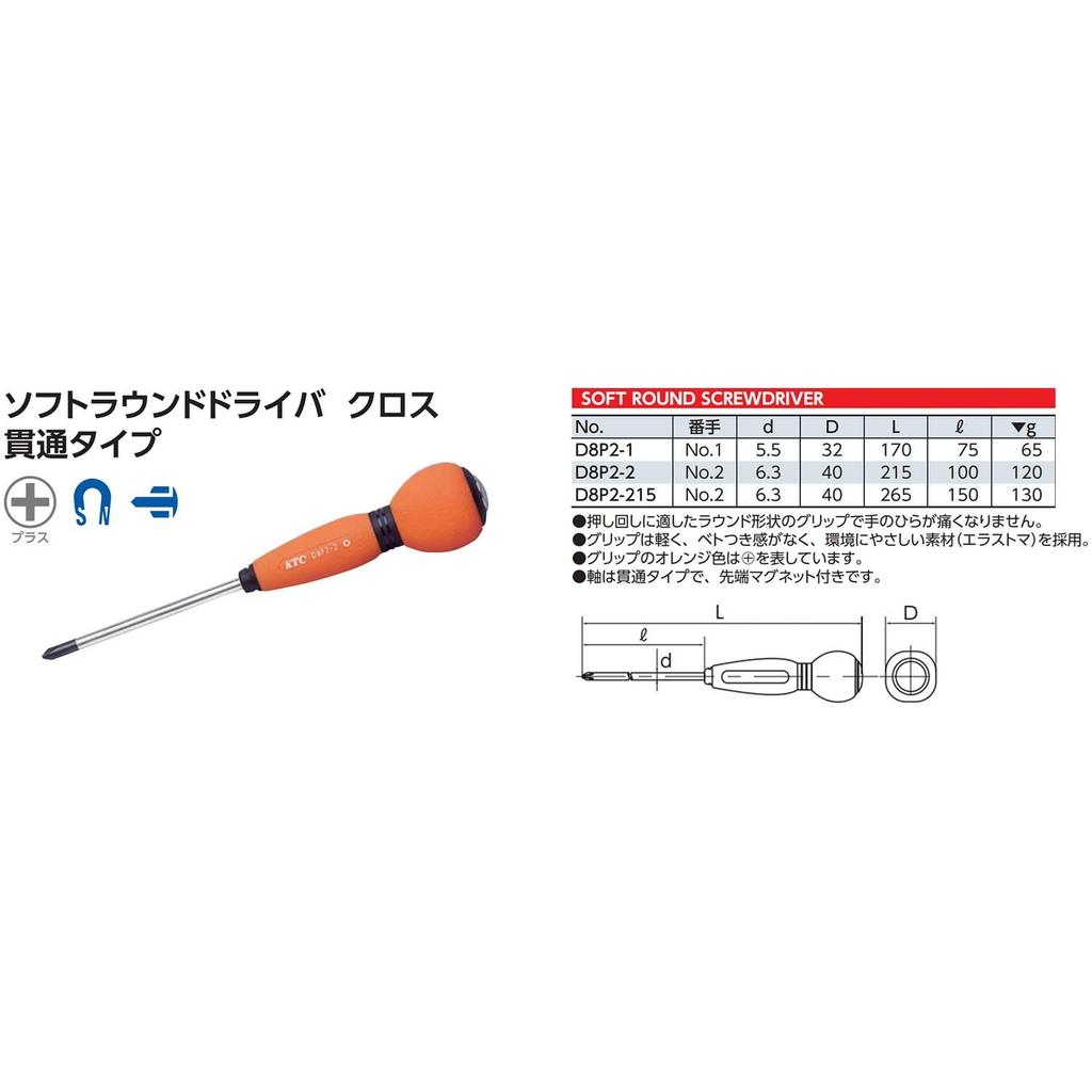 Kyoto Tool Soft Round (KTC) Driver, Cross-Penetrating Type, D8P2-2