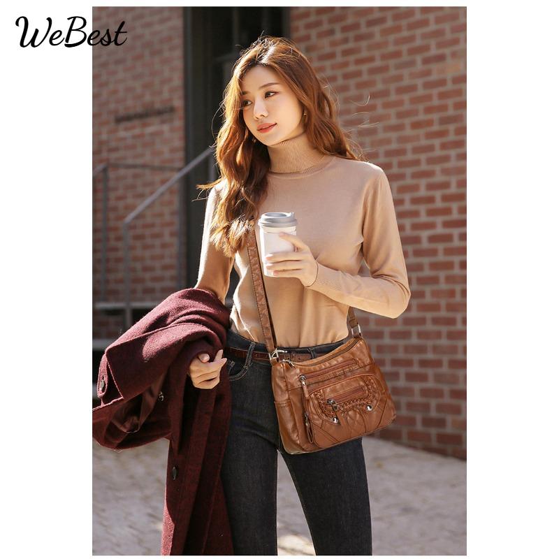

Casual and Minimalist Soft Leather Large Capacity Shoulder Bag бордовий