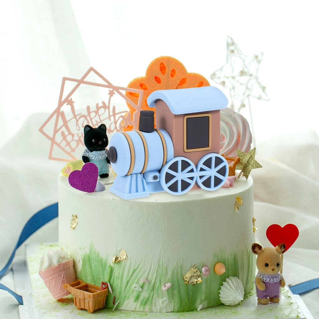 Cute Cartoon Train Cake Topper Birthday Party Decoration Miniature Train Decoration PVC Cupcake Cake Supplies Cupcake Toppers