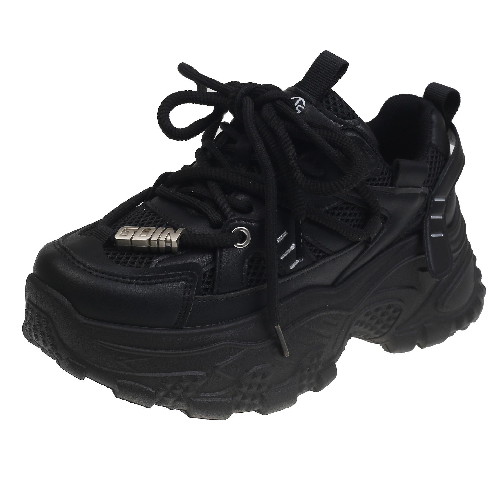 

Модные женские туфли для папы на толстой подошве 2025 года, новые повседневные кроссовки для мужчин небольшого роста и тонкости из сетчатой ткани с дышащими вставками 40 чёрный