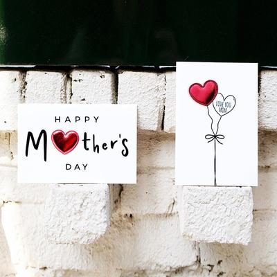 4pcs Mother's Day Card with Leather 3D Heart Design - A Unique and Elegant Gift for Mom