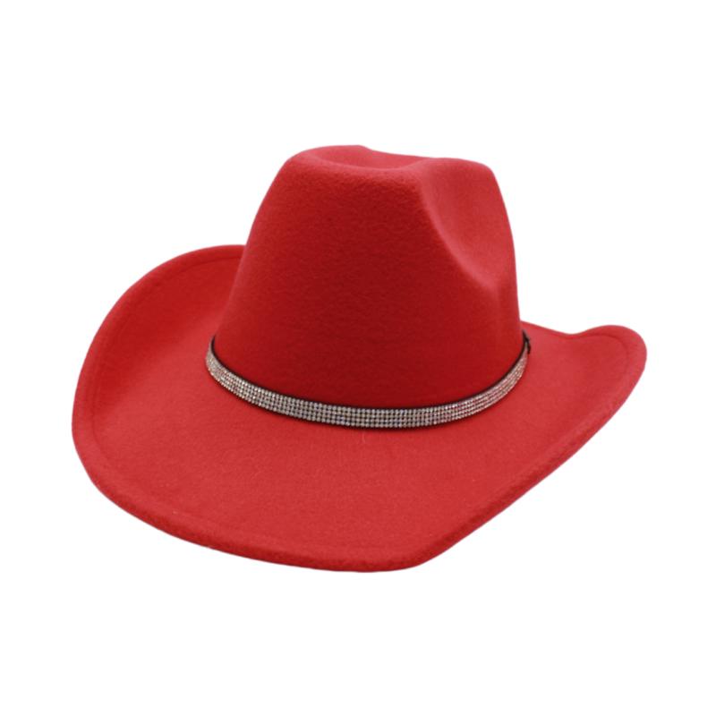 Fashionable Water Diamond Fedora Hat Western Cowboy Hat Wool Large Brim Upturned Versatile Hat Men Women Winter