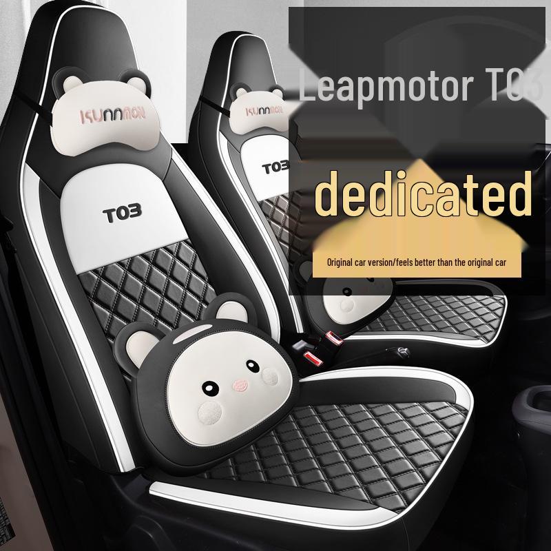 Leapmotor T03 Autositzbezug: Universell, Niedliches Cartoon-Design, Leder, Ganzjahres-Vollabdeckung.