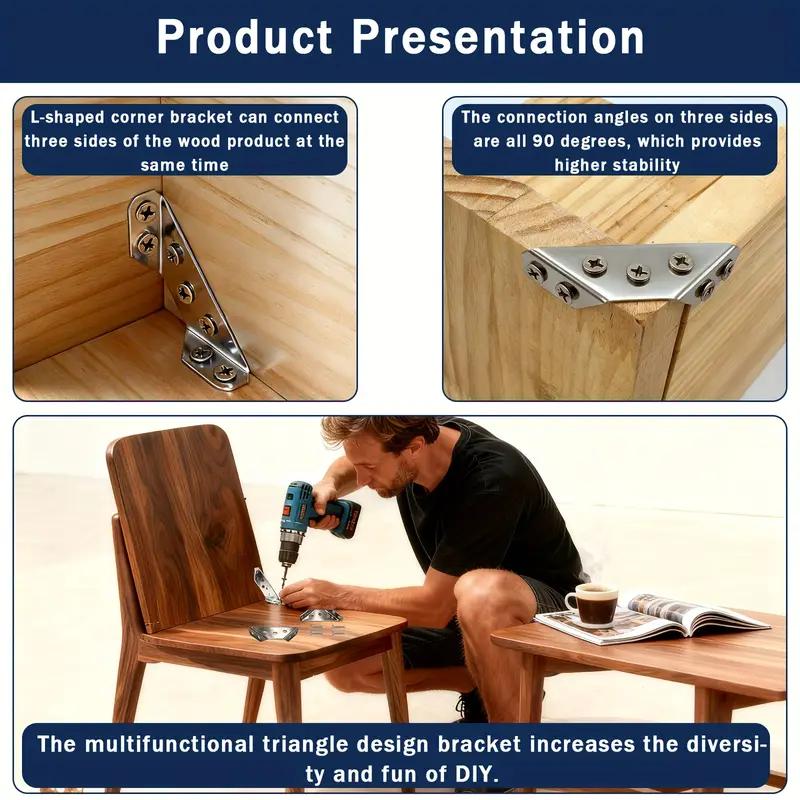 Soportes de Ángulo de 90° de Acero Inoxidable de Alta Resistencia con Fácil Instalación para Soporte de Muebles