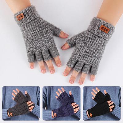 Männer Handwärmer Strickhandschuhe Fingerlose warme Alpakawolle Winter Halbfinger