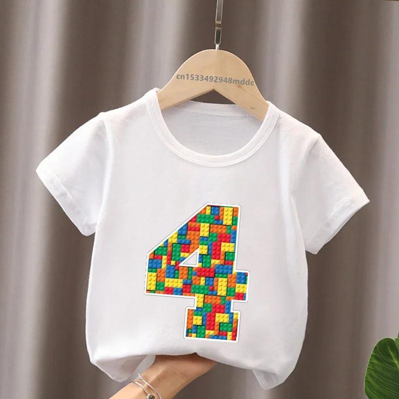 Cartoon Building Blocks Bricks Print Kids TShirt Number Tees for Boys And Girls Funny Birthday Baby Top 29 Years
