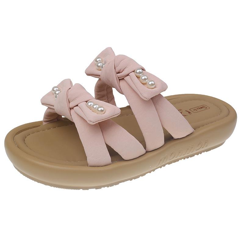 Thick-bottomed Bow Slippers Women's Summer Outer Wear New Versatile Skirt Casual Beach One-word Drag