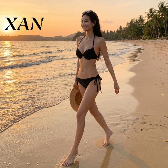 Bikini Sexy Due Pezzi Donna Set Monocolore, Costume da Bagno Estivo, Top con Laccetto al Collo e Ferretto Costume Due Pezzi & Slip a Taglio Alto, Costume da Bagno per