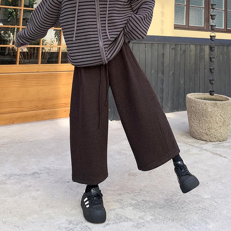 Women s Retro Wool Blend Carrot Wide-Leg Pants - European Fashion 2025 Autumn/Winter Large